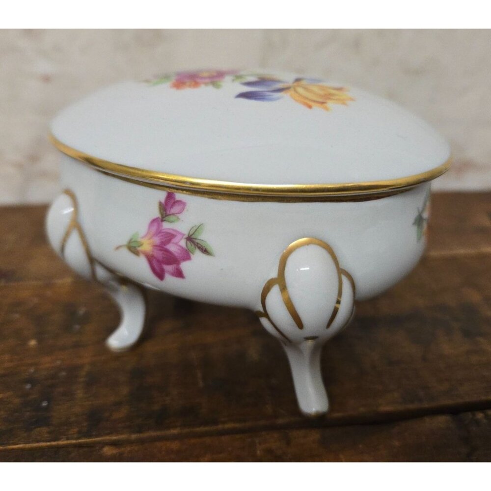 Vintage Jlmenau Graf Von Henneberg Porcelain Trinket Dish with Lid 3.25"